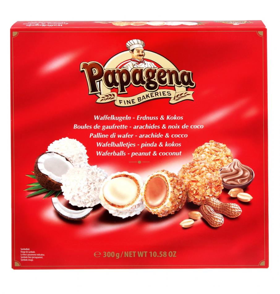 Вафельные конфеты ассорти кокос-арахис Papagena 300г, Австрия
